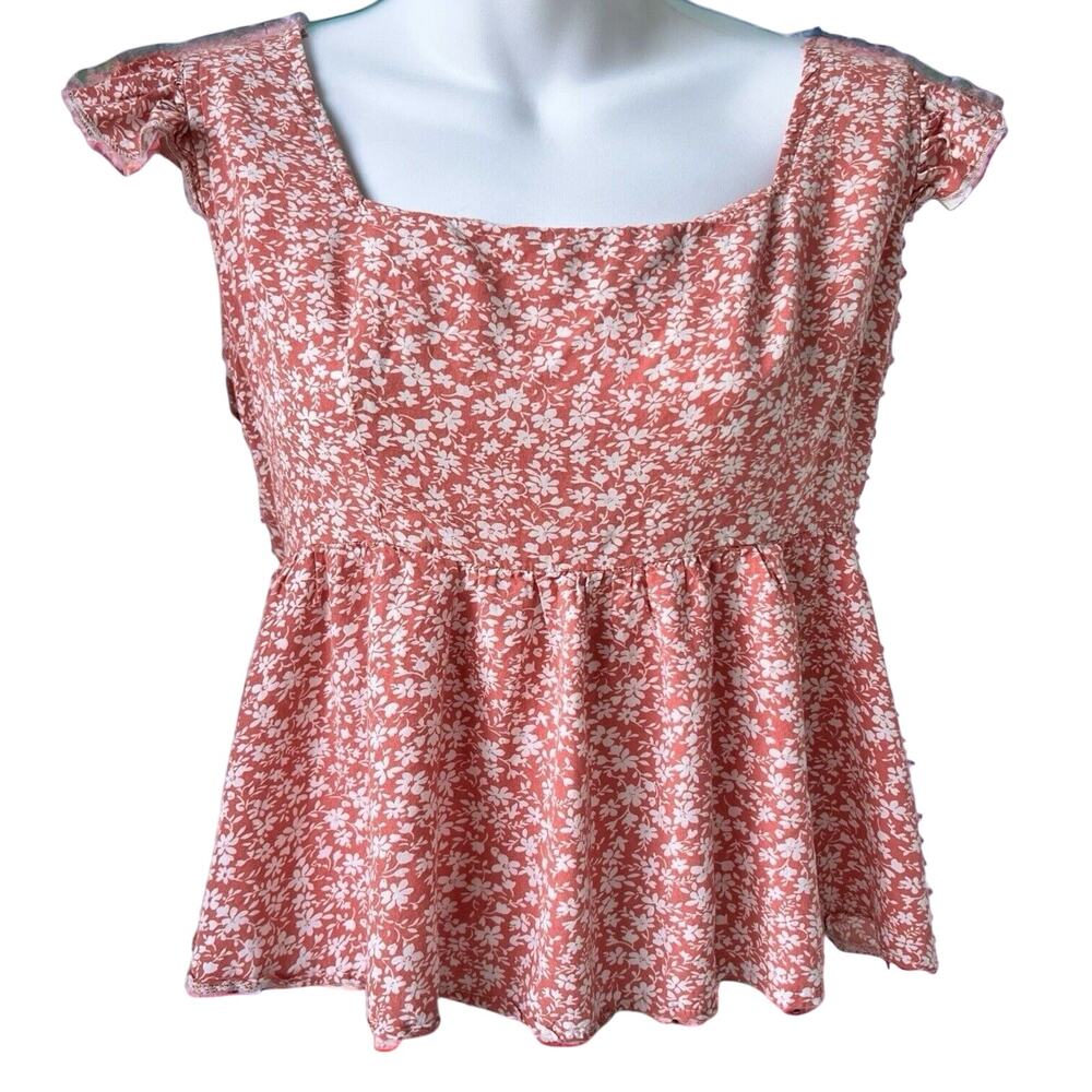 Pink Womens Babydoll Peplum Blouse Large Top Flutter Sleeve Coquette Prairiecore